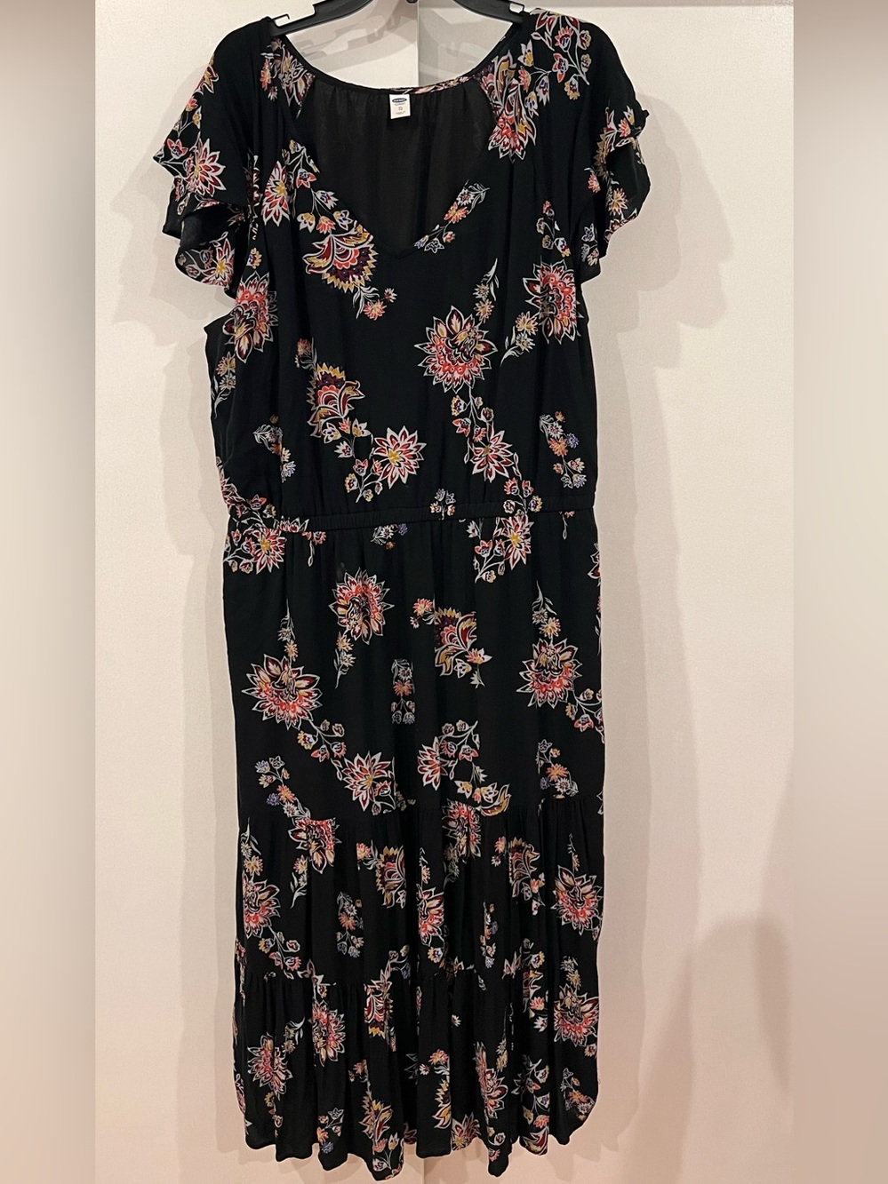 Old Navy Black Floral Tiered Maxi Dress